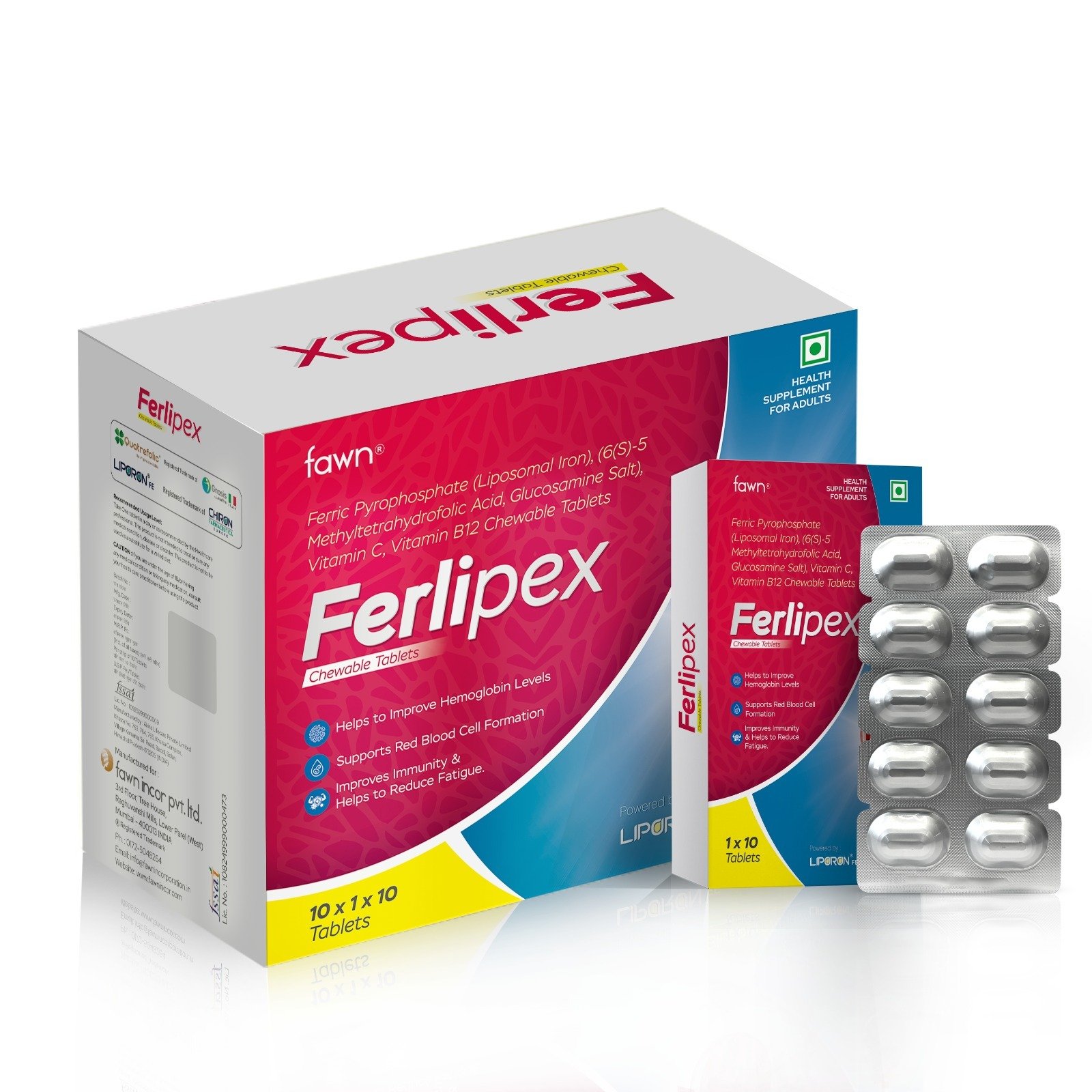 Ferric Pyrophosphate (Liposomal Iron), Methyltetrahydrofolic Acid (Glucosamine Salt) & Vitamin B12 chewable Tablets - FERLIPEX Chewable Tablets - image 2