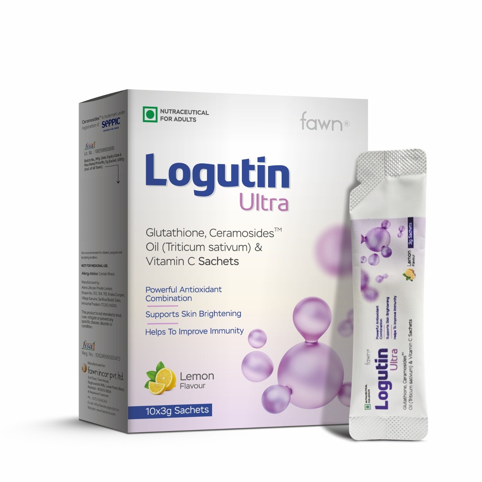 Glutathione, Ceramides, Triticum sativum Oil & Vitamin C Sachets - LOGUTIN ULTRA Sachets