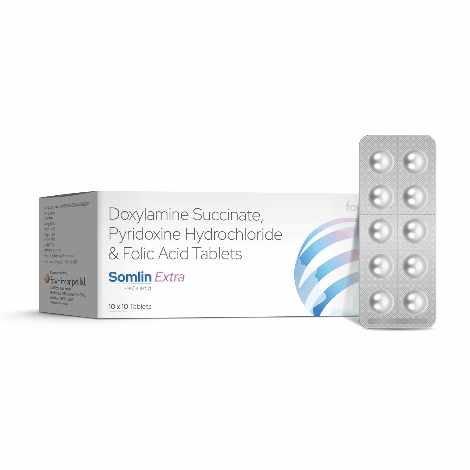 Doxylamine Succinate, Pyridoxine Hydrochloride & Folic Acid Tablets - SOMLIN EXTRA - image 2