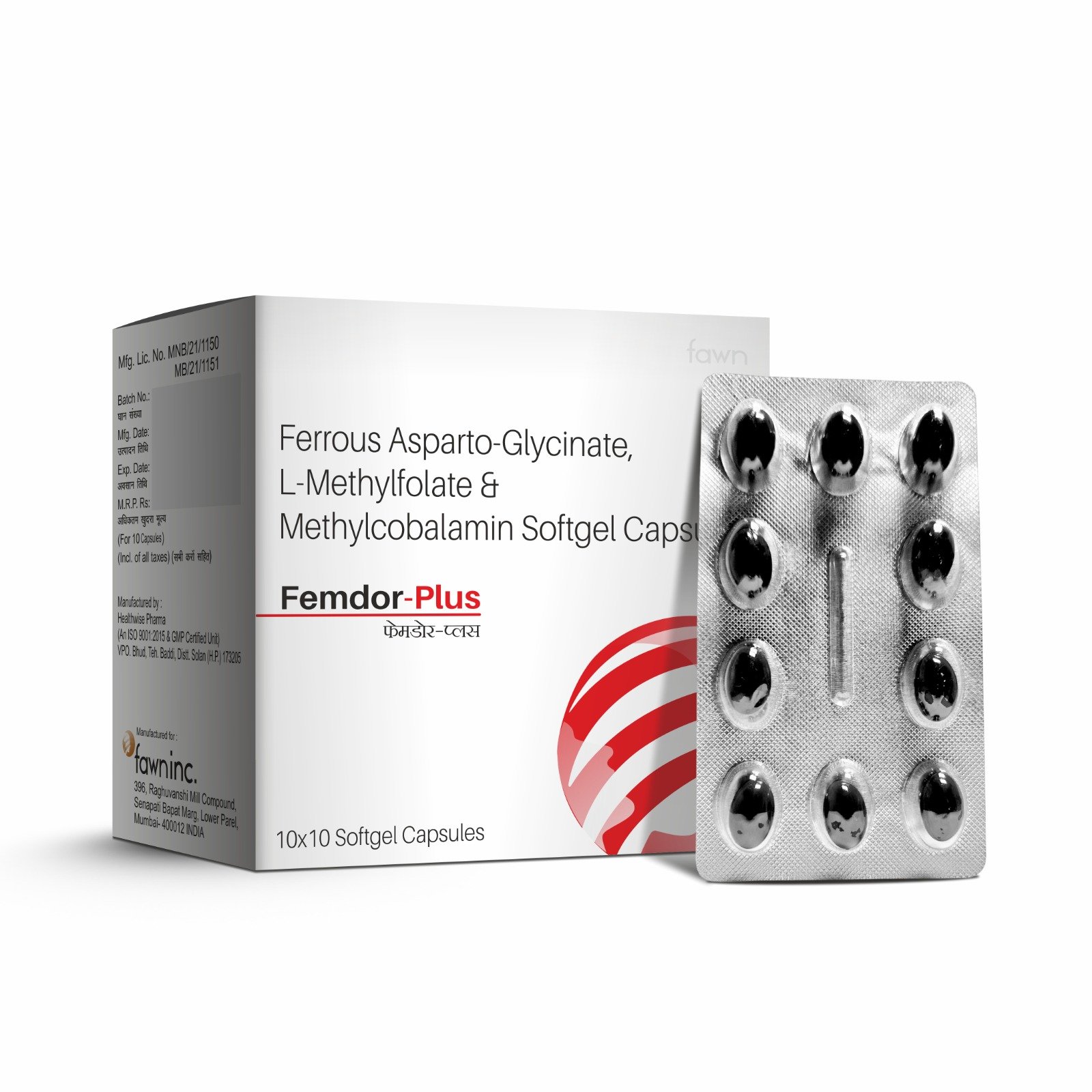 Ferrous Asparto Glycinate, L-Methylfolate & Methylcobalamin Soft Gelatin Capsules - FEMDOR PLUS