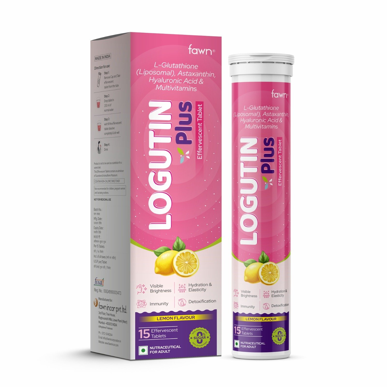 L-Glutathione (Liposomal), Astaxanthin, Hyaluronic Acid & Multivitamin Effervescent Tablets - LOGUTIN PLUS Effervescent Tablet