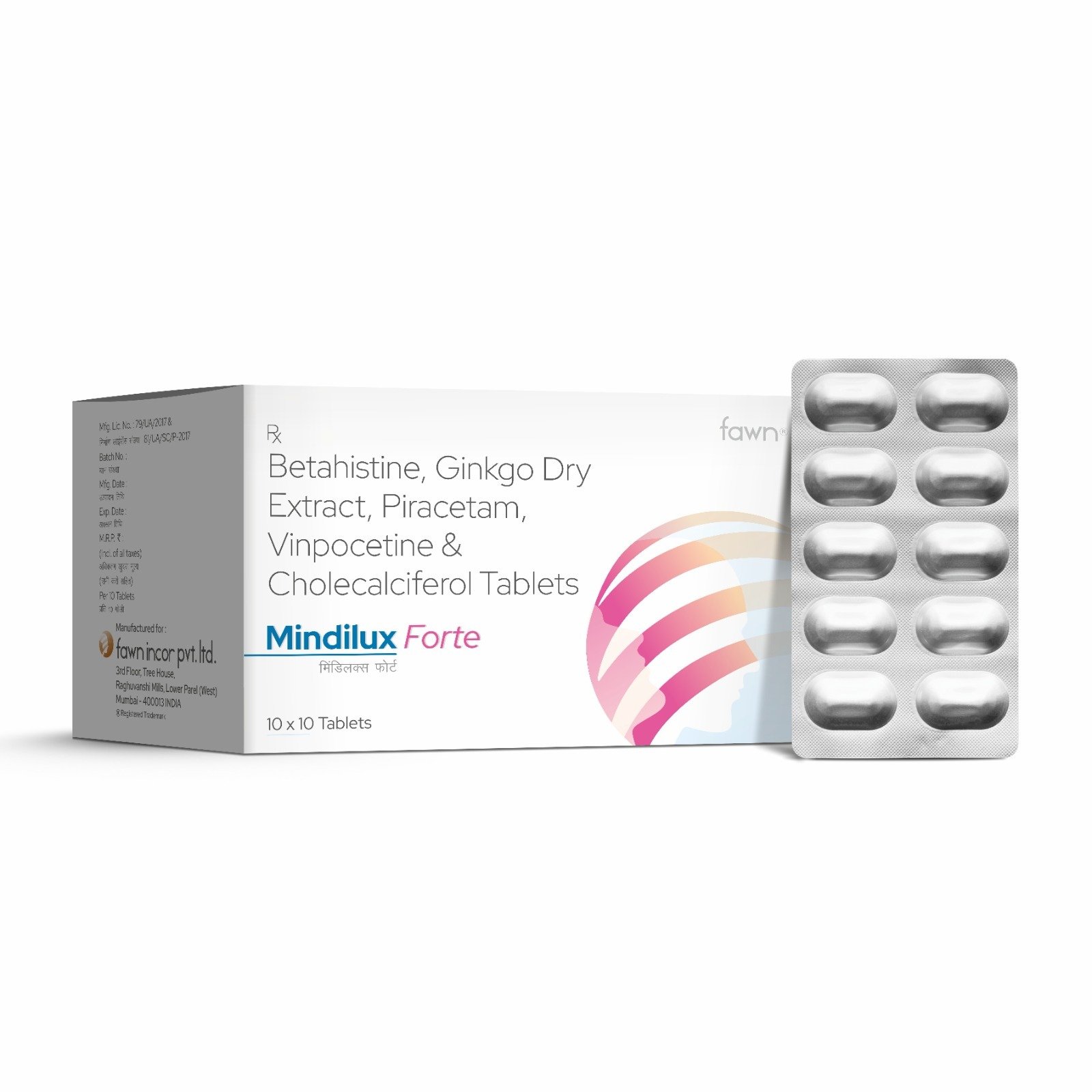 Betahistine Ginkgo Dry Extract Piracetam Vinpocetine & Cholecalciferol Tablets - MINDILUX FORTE Tablets