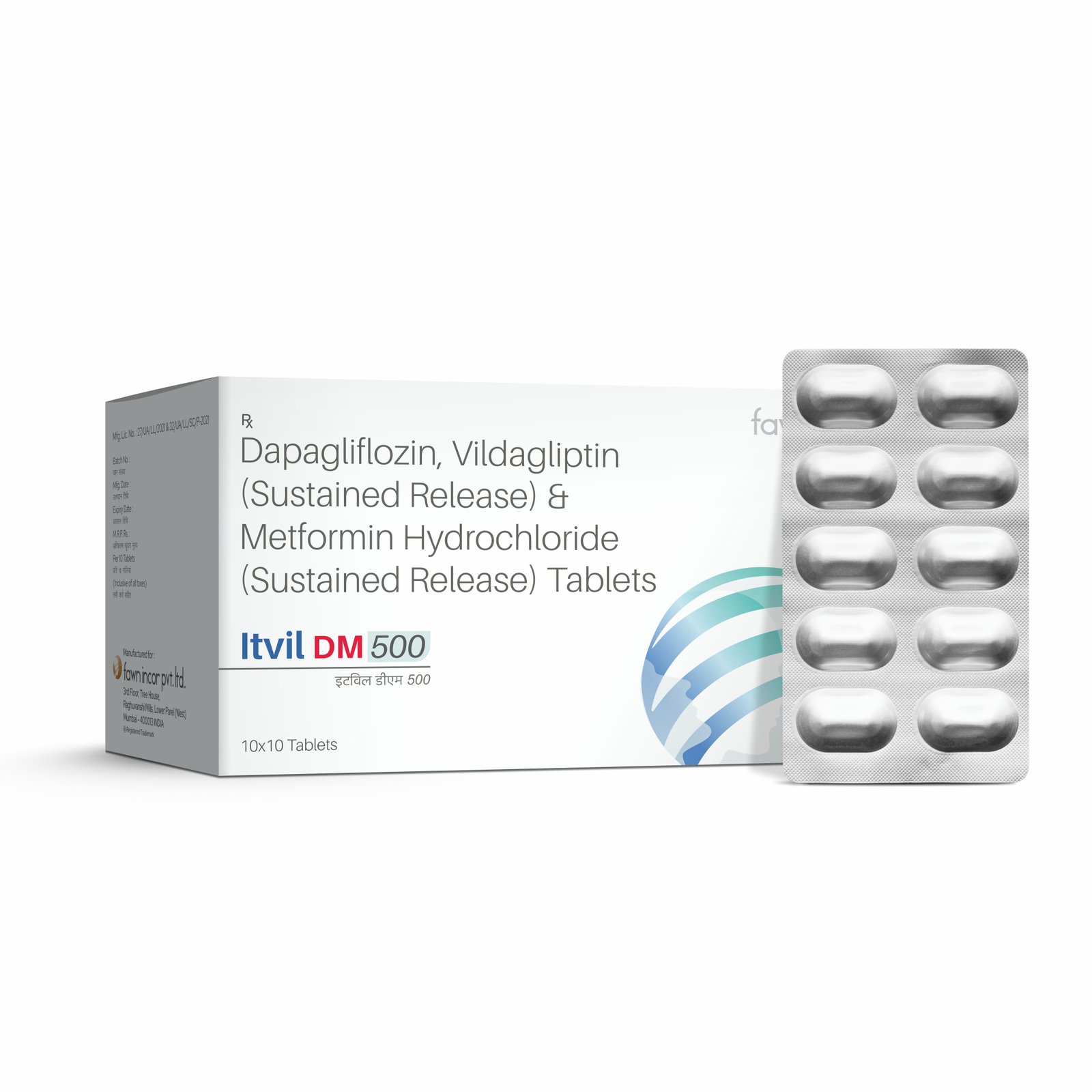 Dapagliflozin, Vildagliptin (Sustained Release) & Metformin Hydrochloride (SR) Tablets - ITVIL DM 500 - image 2