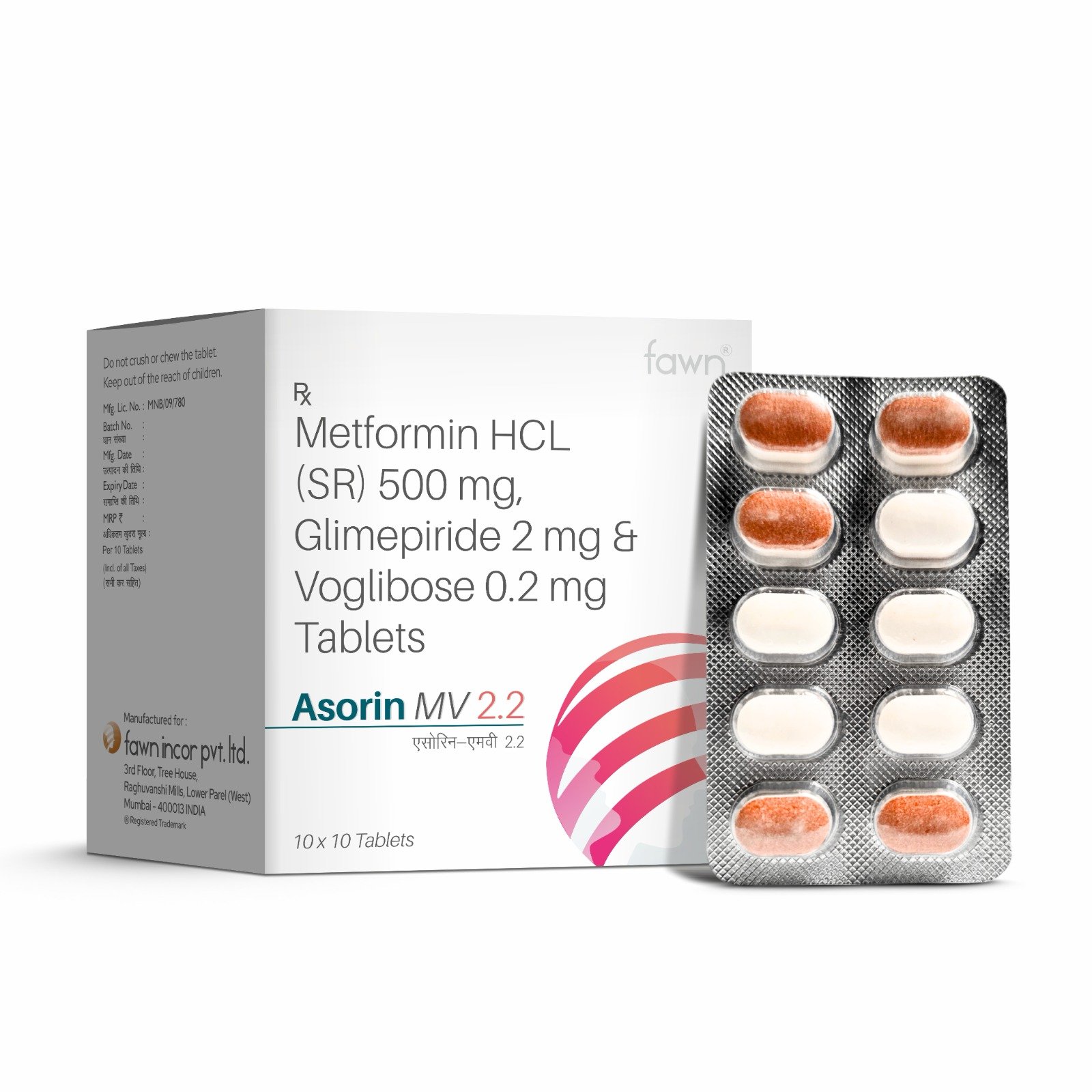 Metformin Hydrochloride SR + Glimepiride + Voglibose Tablets - ASORIN MV 2.2 Tablets