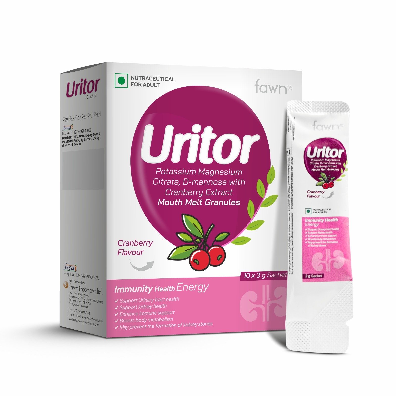 Potassium Magnesium Citrate, D-Mannose & Cranberry Extract Sachets - URITOR Sachets - image 2