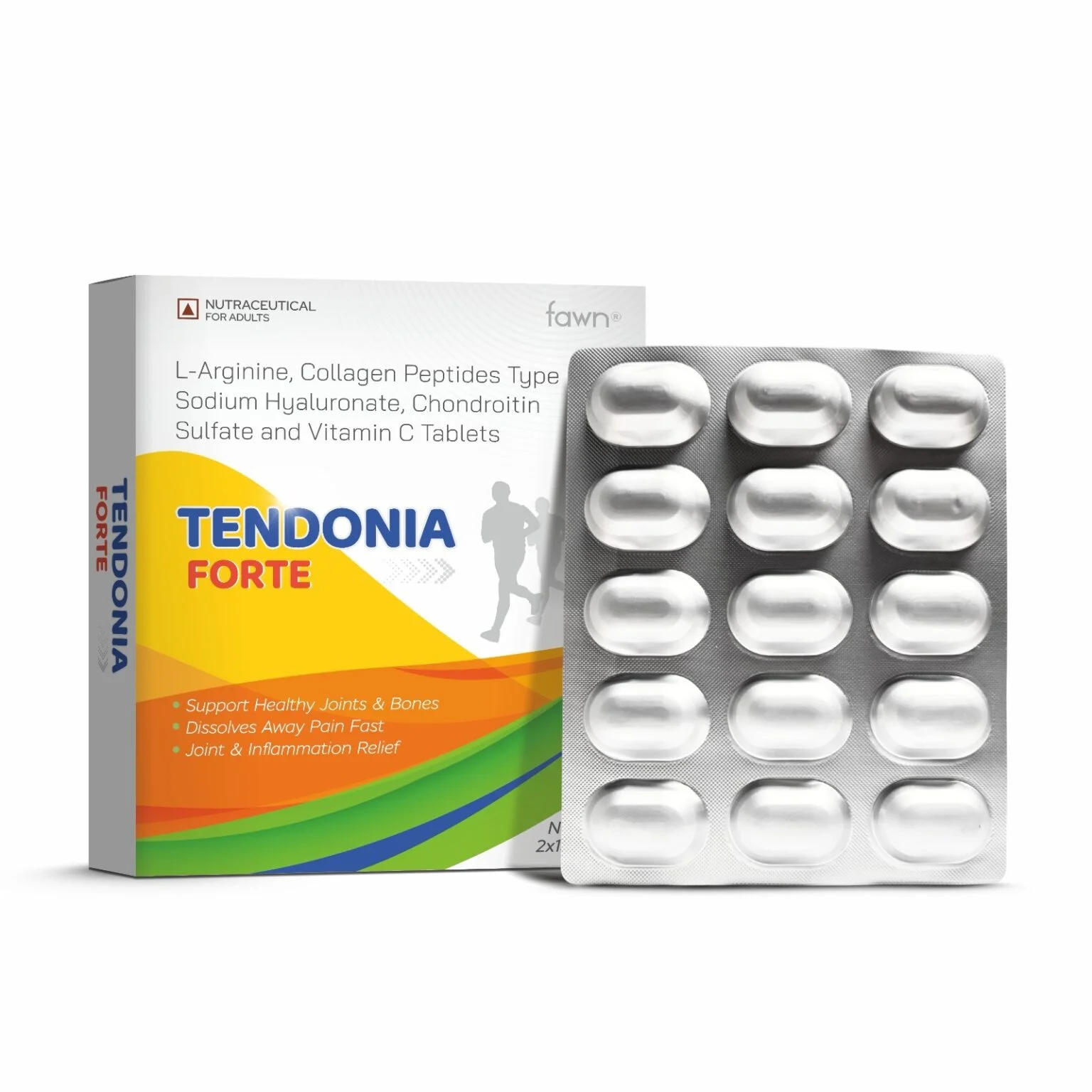 L-Arginine 500mg, Chondroitin Sulfate Sodium 200mg, Collagen Peptides 40mg & Vitamin C Tablets - TENDONIA FORTE Tablets