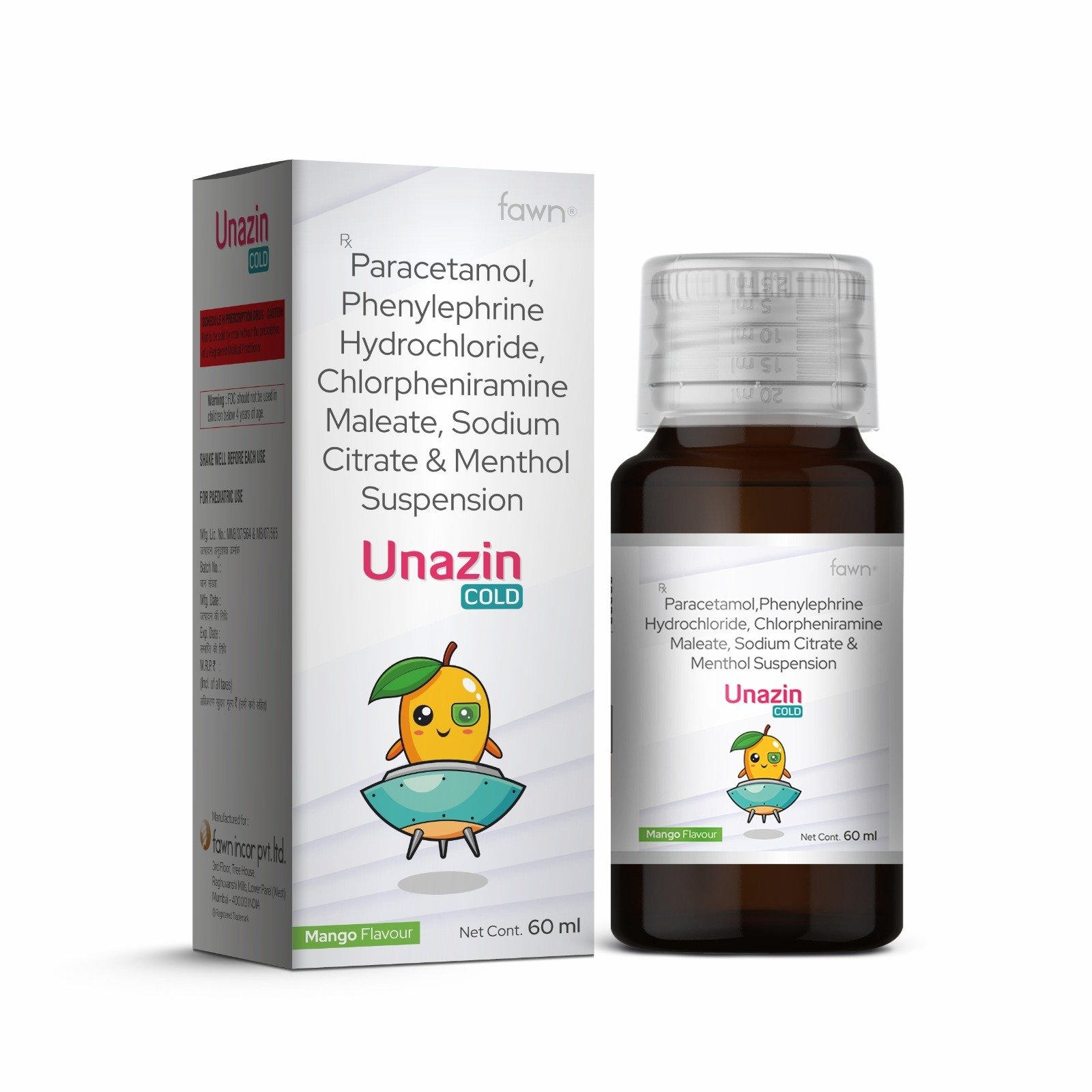 Paracetamol, Phenylephrine Hydrochloride, Chlorpheniramine Maleate, Sodium Citrate & Menthol Suspension – UNAZIN COLD